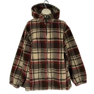 Vintage Woolrich Jacket Womens Large Plaid Sherpa Fleece Hooded Cabincore 90s